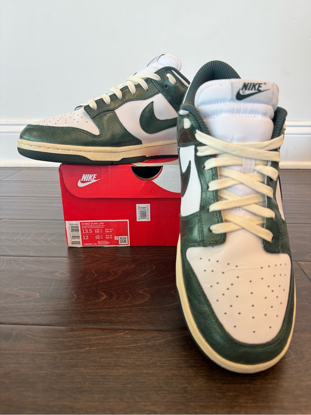 Nike Men’s Dunk Low Sneakers - White, Cream & Dark Green